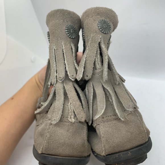 Minnetonka double fringe zip leather boot grey 7 - Picture 7 of 10
